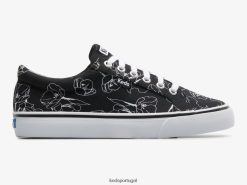 Keds salto chute lona tênis floral desenhado à mão H86LJ4201 Preto branco
