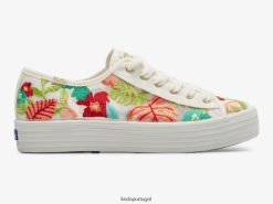 Keds tênis triple kick com bordado tropical H86LJ4152 coral branco