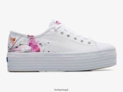Keds tênis triplo em lona com pintura floral H86LJ4161 rosa branco