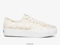 Keds x Rifle Paper Co. tênis colette jacquard triple kick H86LJ4130 marfim